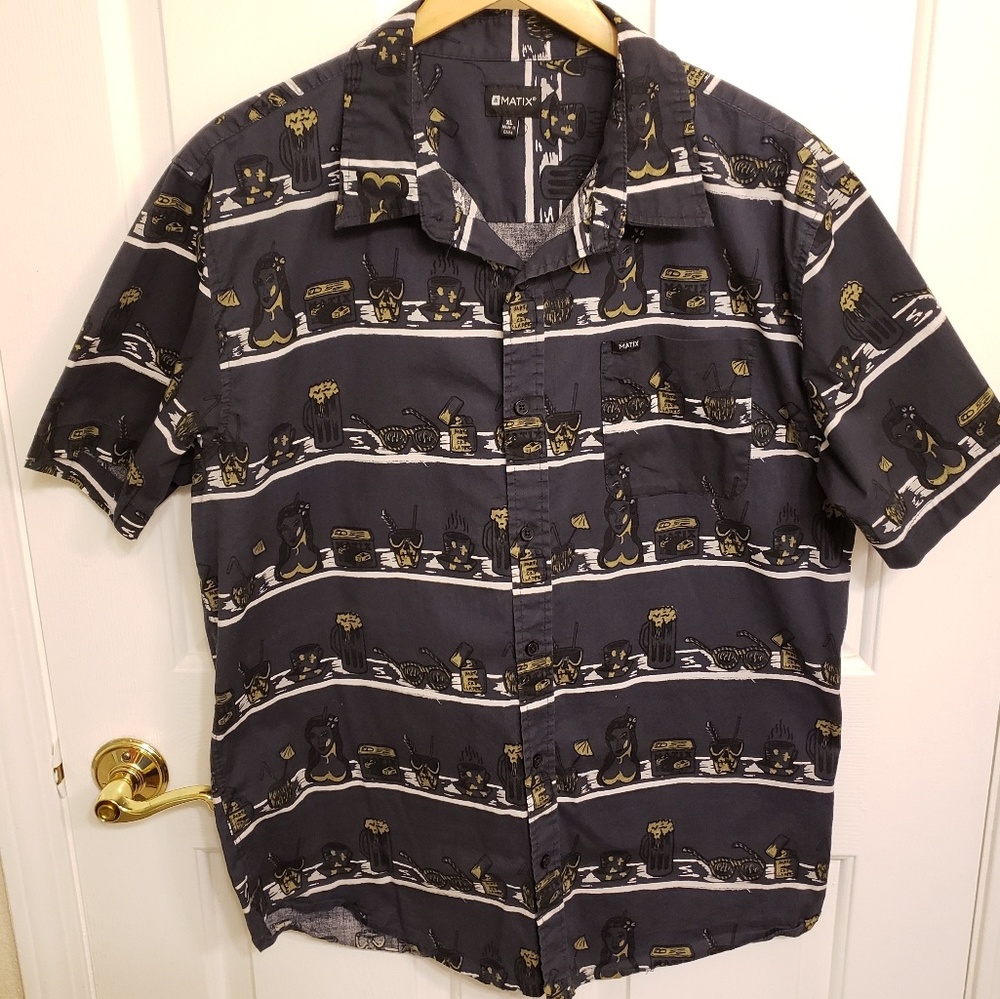MATIX Navy Party Time Hawaiian Shirt Mens XL